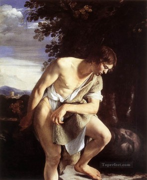 ゴリアテの頭を熟考するダビデ バロック画家オラツィオ・ジェンティレスキ Oil Paintings